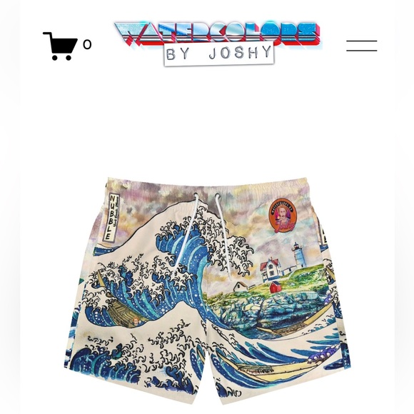 Great Wave Off Nubble Lighthouse Swim Trunks - Hokusai Inspired New England Art - Picture 6 of 13